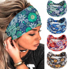 Olbye front view of four floral headbands showing patterns and full coverage benefit