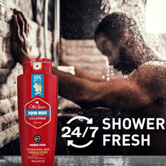 Old Spice pump dispensing body wash highlighting easy one-handed use