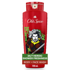 Old Spice bottle front packaging showing Aquaman design and 24 oz size for bold scent