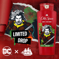 Person using Old Spice Aquaman wash in the shower showing convenient 2-in-1 use