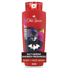Old Spice Batman front packaging showing 24 oz bottle and branding, fresh scent benefit
