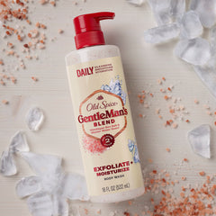 Old Spice bottle in shower hand demonstrating easy dispensing and lather