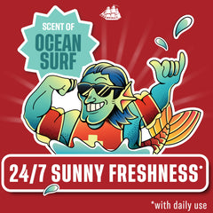 Old Spice Broseidon label detail highlighting Summerdudes branding and long-lasting scent