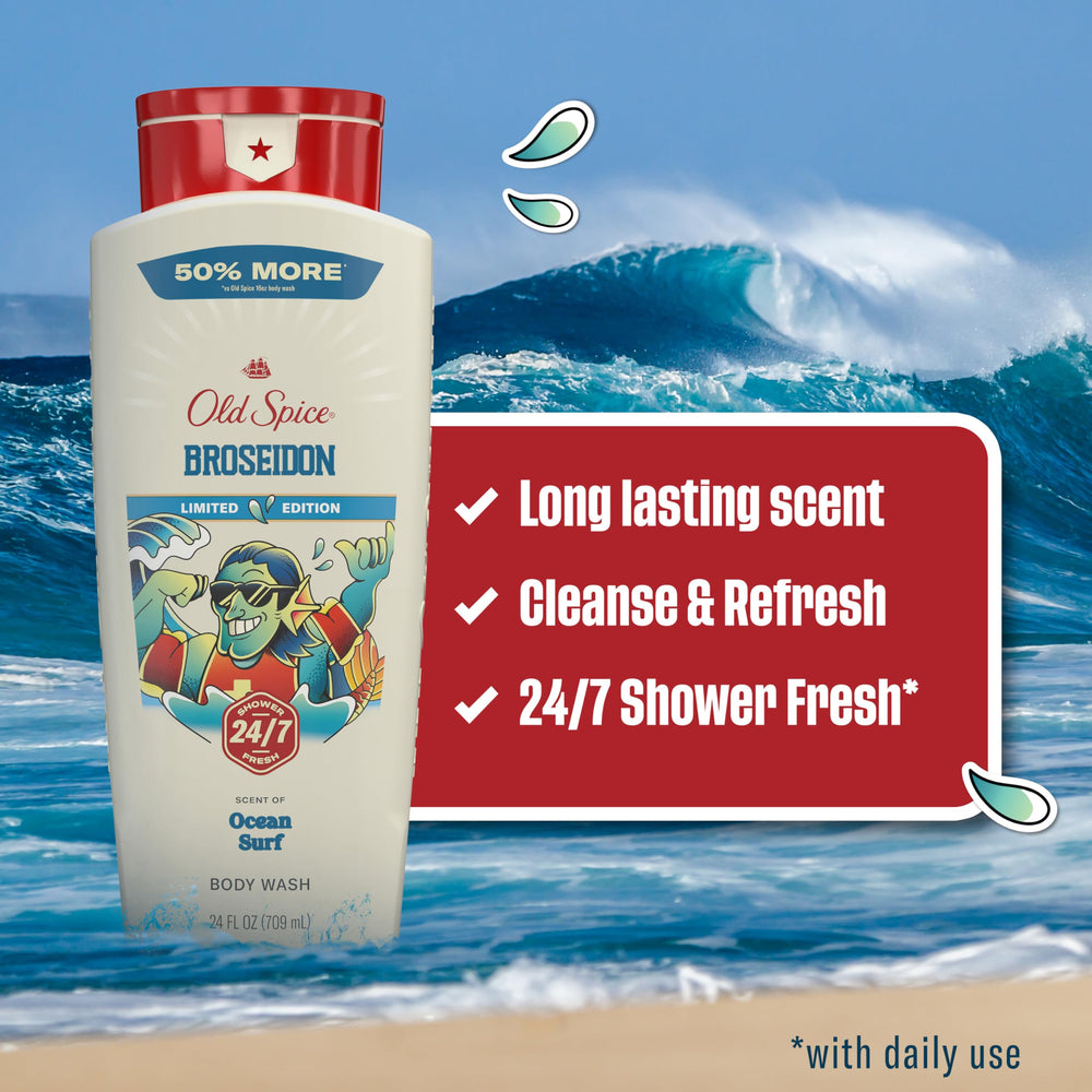 Old Spice Broseidon pump dispensing gel for convenient quick-use benefit