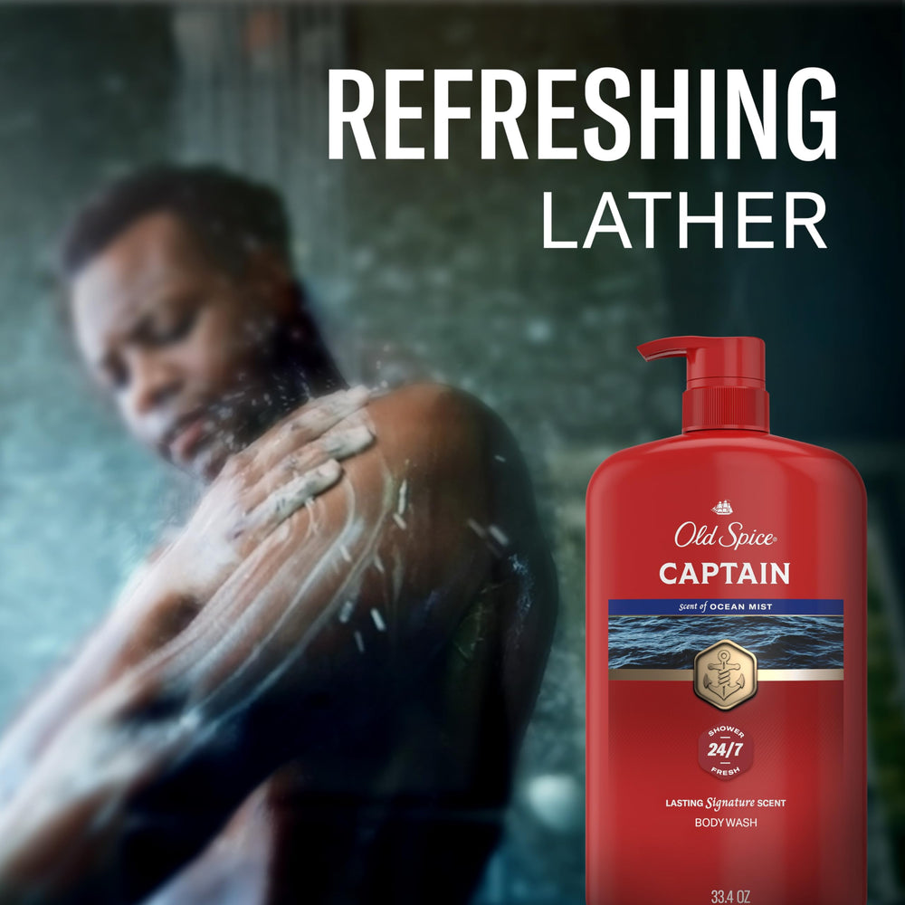 Old Spice Captain in shower use illustrating effective daily cleansing benefit