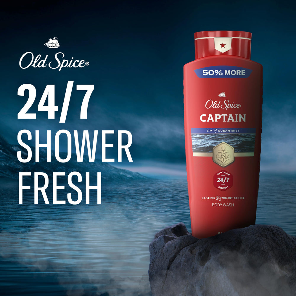 Old Spice Captain texture lather on loofah for effective cleansing benefit