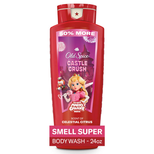 Old Spice Castle Crush front bottle showing label and large 24 oz size benefit