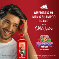 Model rinsing hair with Old Spice Desert Detour showing quick rinse and manageability