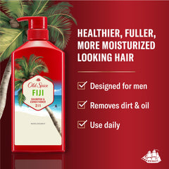 Old Spice Fiji label detail highlighting product name and benefits clearly