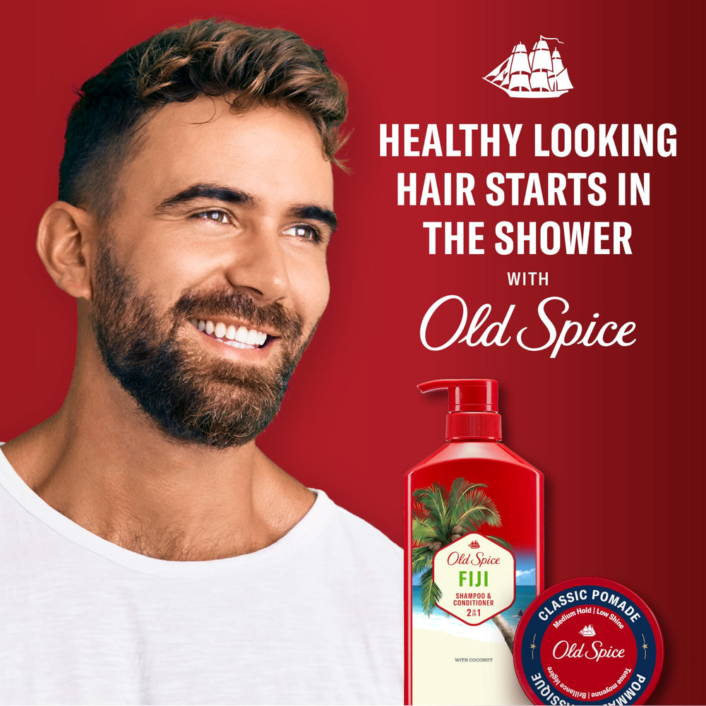Old Spice Fiji coconut and tropical wood props evoking the island scent