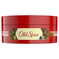 Old Spice Fiji pomade next to a ruler showing compact 2.22 oz size for portability