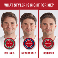 Old Spice Fiji pomade 2.22 oz packed in a travel bag for on-the-go grooming convenience