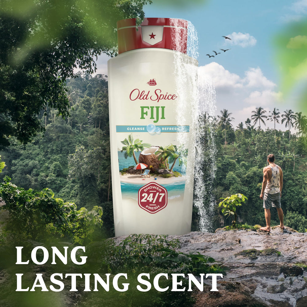 Man using Old Spice Fiji in shower for an invigorating cleanse