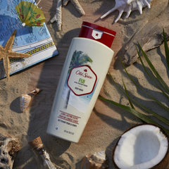 Side panel of Old Spice packaging showing directions and features, clear usage instructions benefit
