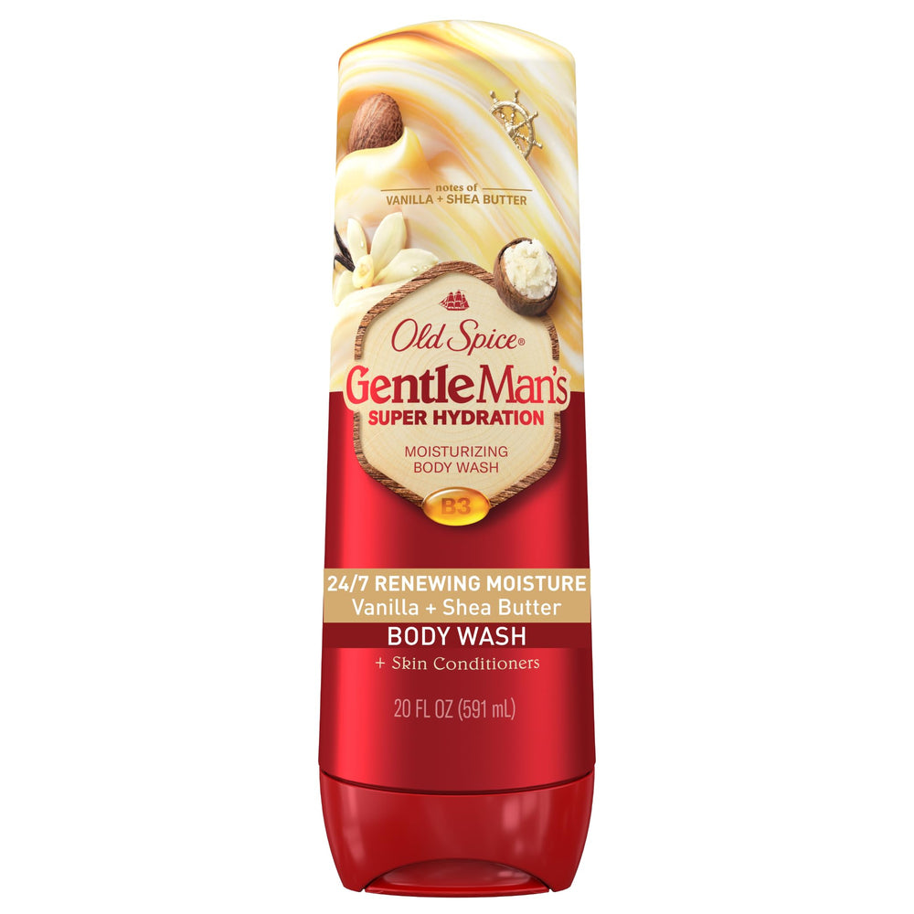 Old Spice bottle front view showing label and moisturizing benefit