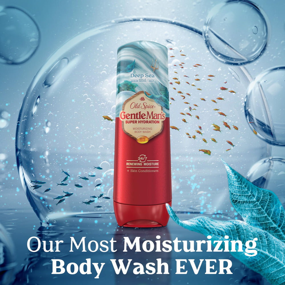 Old Spice GentleMan’s on shower shelf lifestyle scene conveying daily routine convenience