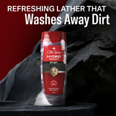 Old Spice Hydro Wash ingredients display highlighting fragrance notes and freshness benefit