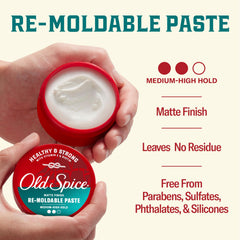 Old Spice ingredient shot with vitamin E and biotin bottles highlighting hair strength