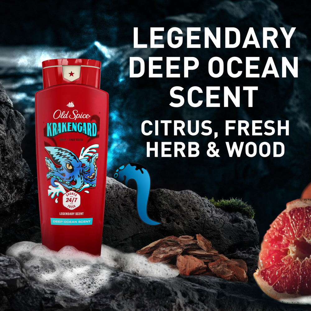 Citrus and wood elements representing Old Spice Krakengard scent notes