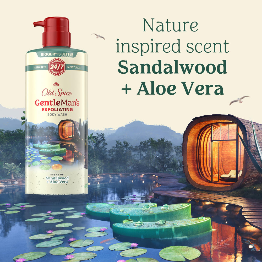 Old Spice graphic illustrating moisturizing action and skin feel