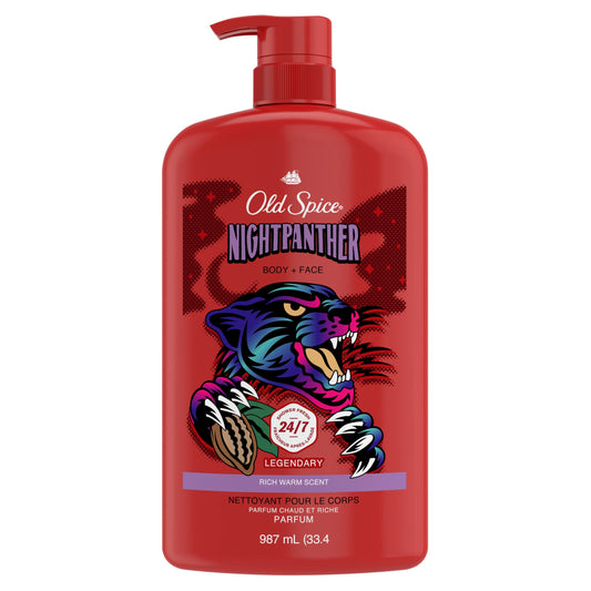 Old Spice NightPanther front bottle showing bold label and large size benefit