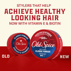 Old Spice pomade open tin texture highlighting easy-to-work formula benefit