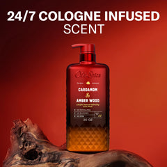 Old Spice dispensing gel into hand demonstrating easy pump use and quick lathering benefit