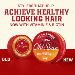 Open jar close-up revealing putty texture, Old Spice product shows easy-to-work consistency