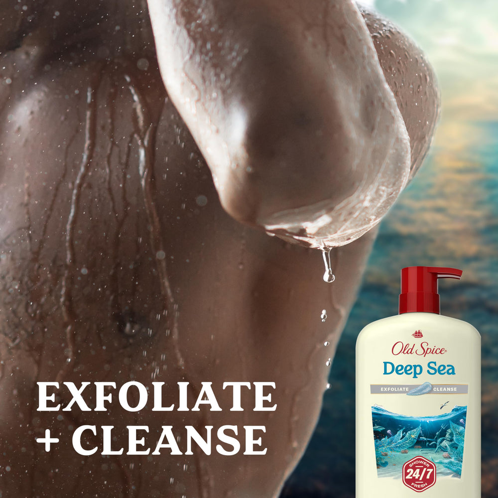 Old Spice rich lather on hand demonstrating deep cleansing foam benefit