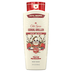 Old Spice bottle front view showing Serial Griller scent and bold packaging benefit