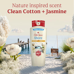 Old Spice on bathroom shelf with toiletries showing lifestyle freshness benefit