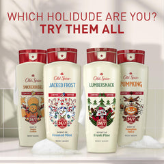Old Spice Snickerdudel bottle on bath towel highlighting bathroom-ready benefit
