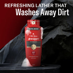 Old Spice Swagger bottles arranged on bathroom shelf for grooming routine