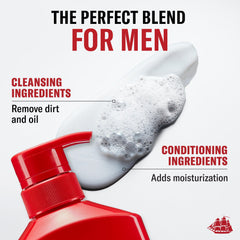 Old Spice Swagger bottle next to hand to show 21.9 fl oz size and practicality