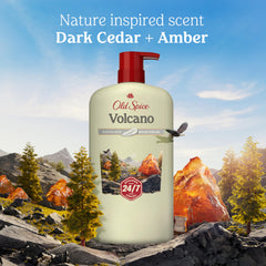Old Spice Volcano scent notes visual with dark cedar amber suggesting warm aroma