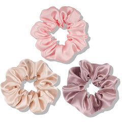 OLESILK front packaging showing three silk scrunchies and benefits