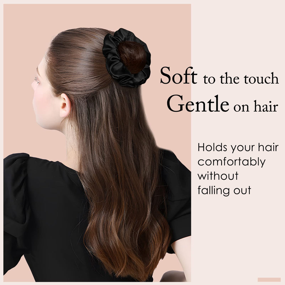 OLESILK scrunchie elastic detail showing stretch and secure gentle hold