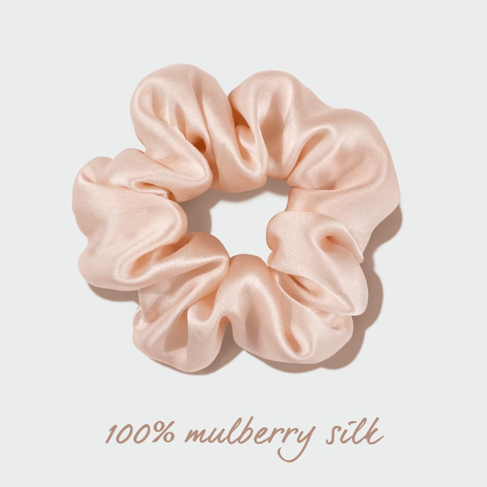 OLESILK scrunchie next to a ruler showing scale and suitable size for all hair types benefit