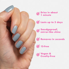 Applying Olive & June polish to nails demonstrating fast dry convenience benefit