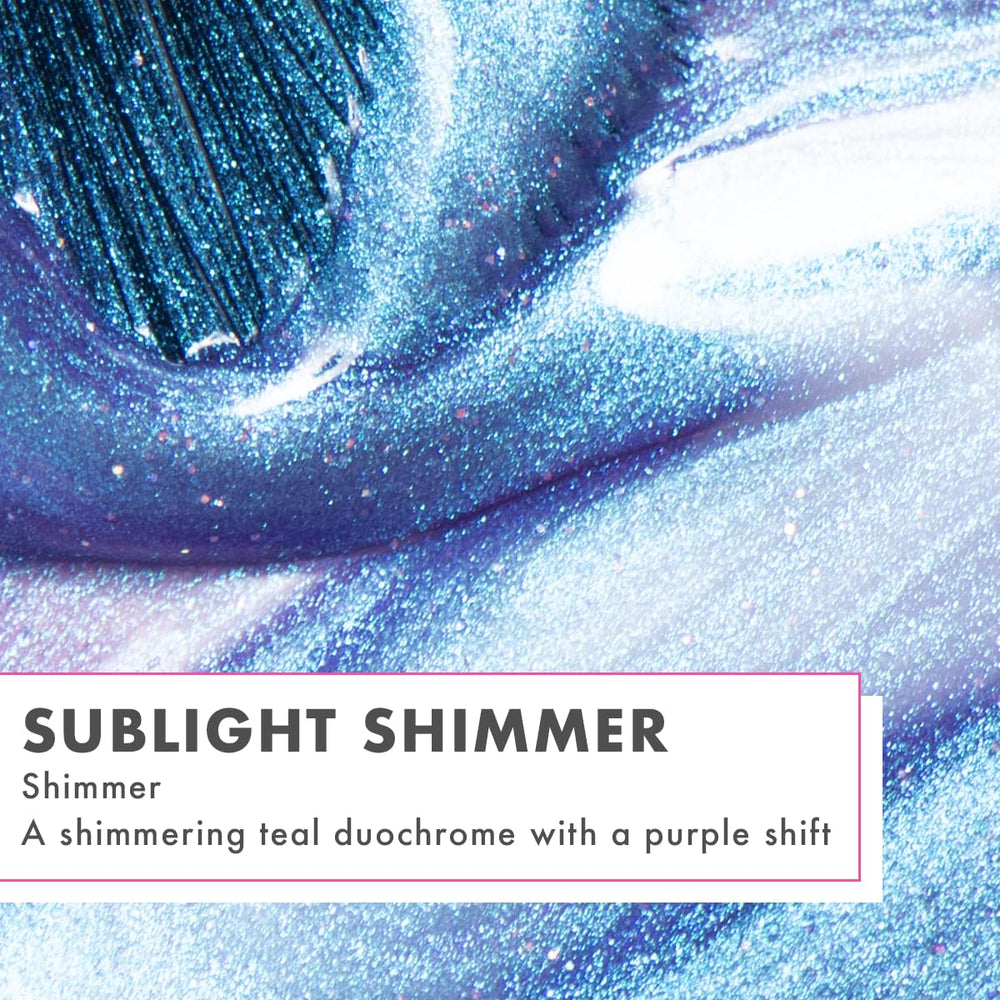 Olive & June single brush stroke showing sublight shimmer texture and even coverage benefit