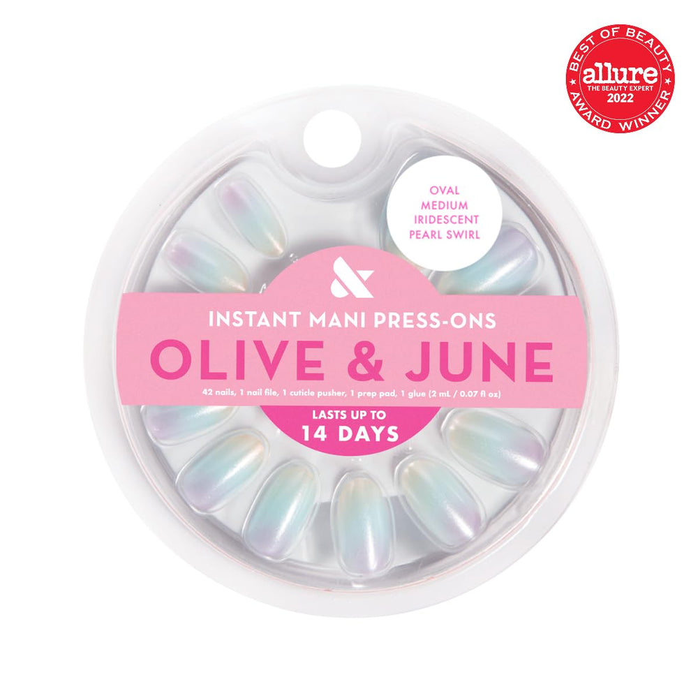 Olive & June iridescent pearl swirl close-up highlighting realistic depth