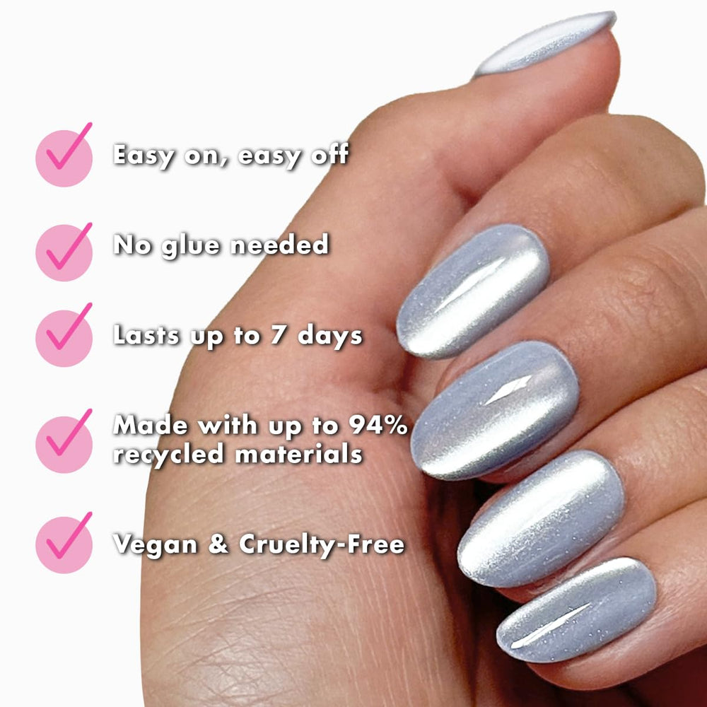 Olive & June oval medium nail close-up showing realistic finish