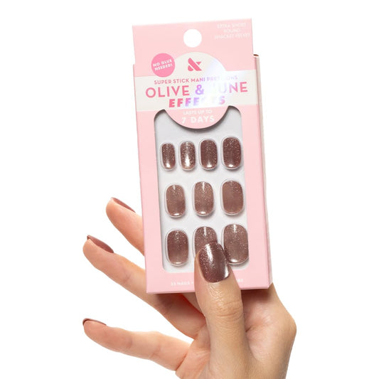 Olive & June front packaging showing shacket velvet design and quick salon look