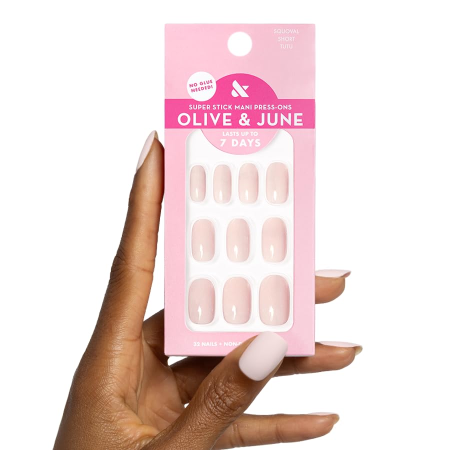Olive & June front packaging showing tutu pastel pink and included contents benefit convenience
