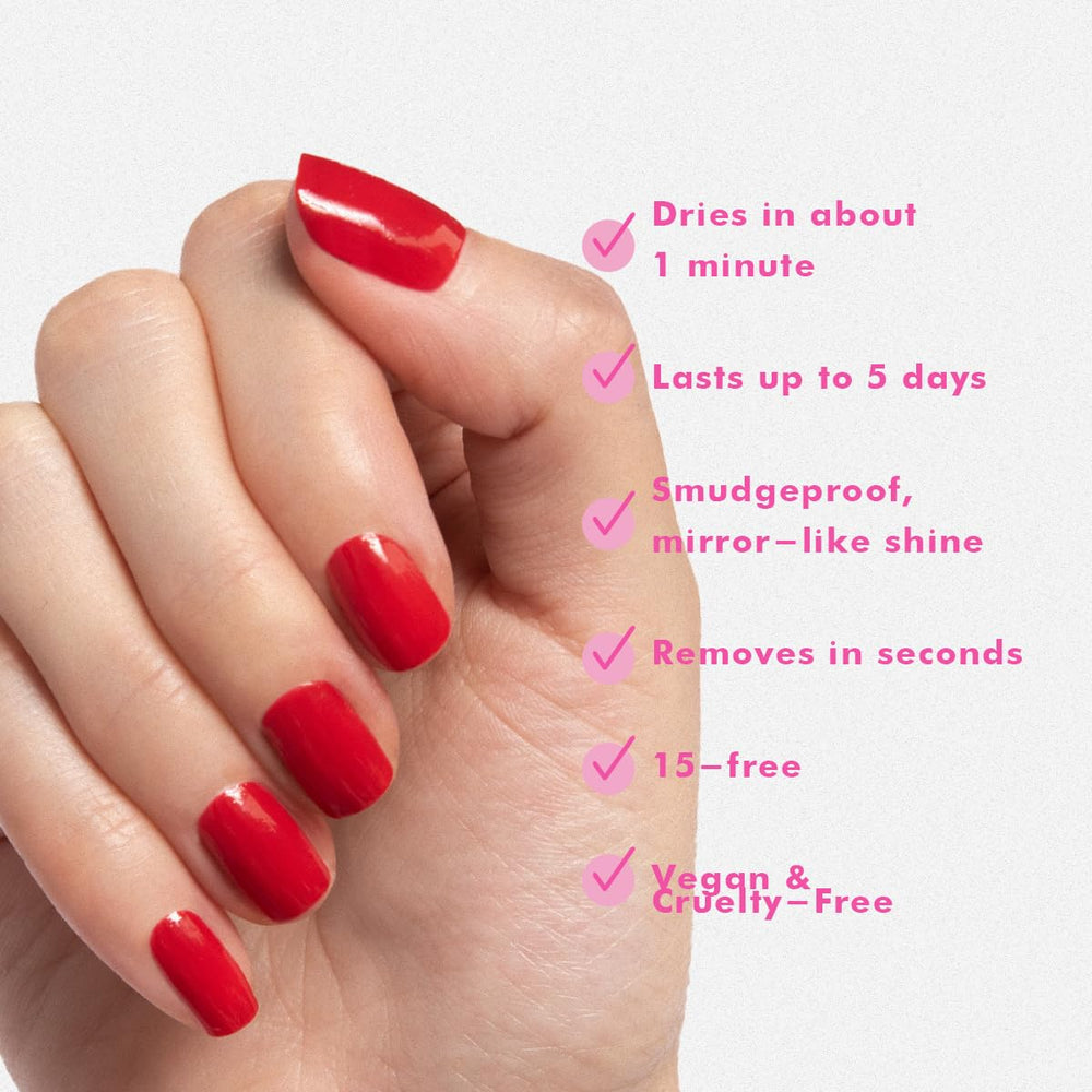 Olive & June glossy finished manicure on hands, long-lasting high shine benefit