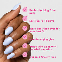 Olive & June close-up of nail curvature showing realistic natural fit
