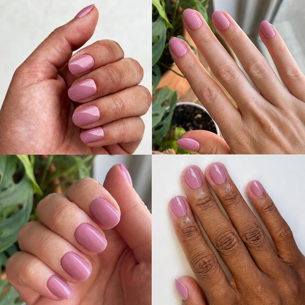 Olive & June scale comparison on hand model illustrating extra-short round length benefit