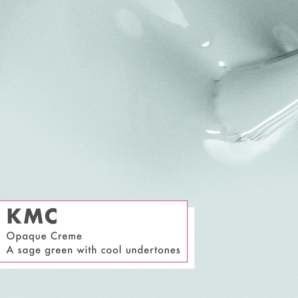 Olive & June nail-wheel swatches of KMC Pastel Sage showing color payoff