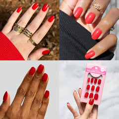 Olive & June press-on nails held in hand to show true size and scale