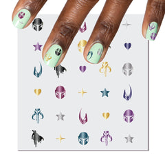 Olive & June front sheet showing Mandalorian and Grogu stickers for instant fandom nails